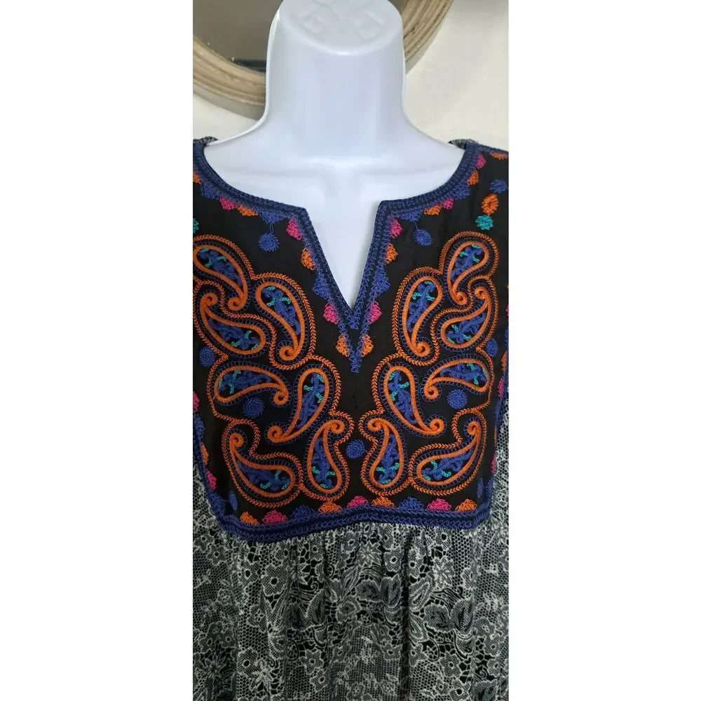 White Mark Boho Dress Womens Large Peasant Colorful Embroidered Paisley Babydoll - Picture 4 of 10